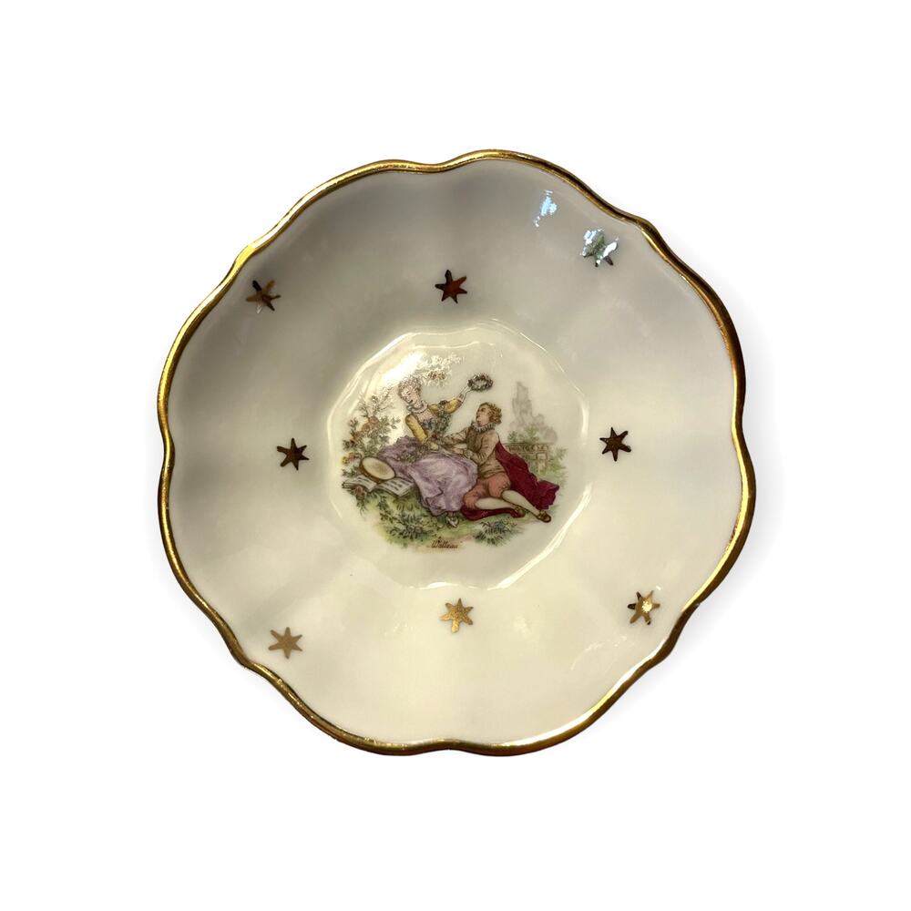 Vintage Porcelain Limoges France 3.5" Diameter Plate Bowl Courting Scene